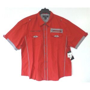 G-Net Shirt Mens Size 4XL (60" Chest) Red Plaid Accents Slim Fit Button Down New
